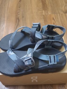 Chaco Strappy Sandals in Gray Blue Webbing